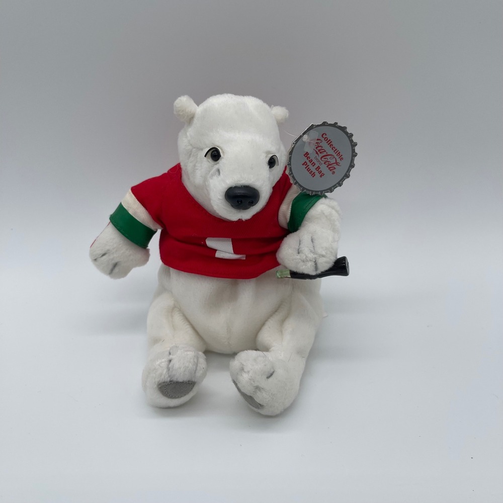 Vintage 1999 Coca-Cola Polar Bear Plush Bean Bag Toy Red‎ Number 1 Jersey Tagged